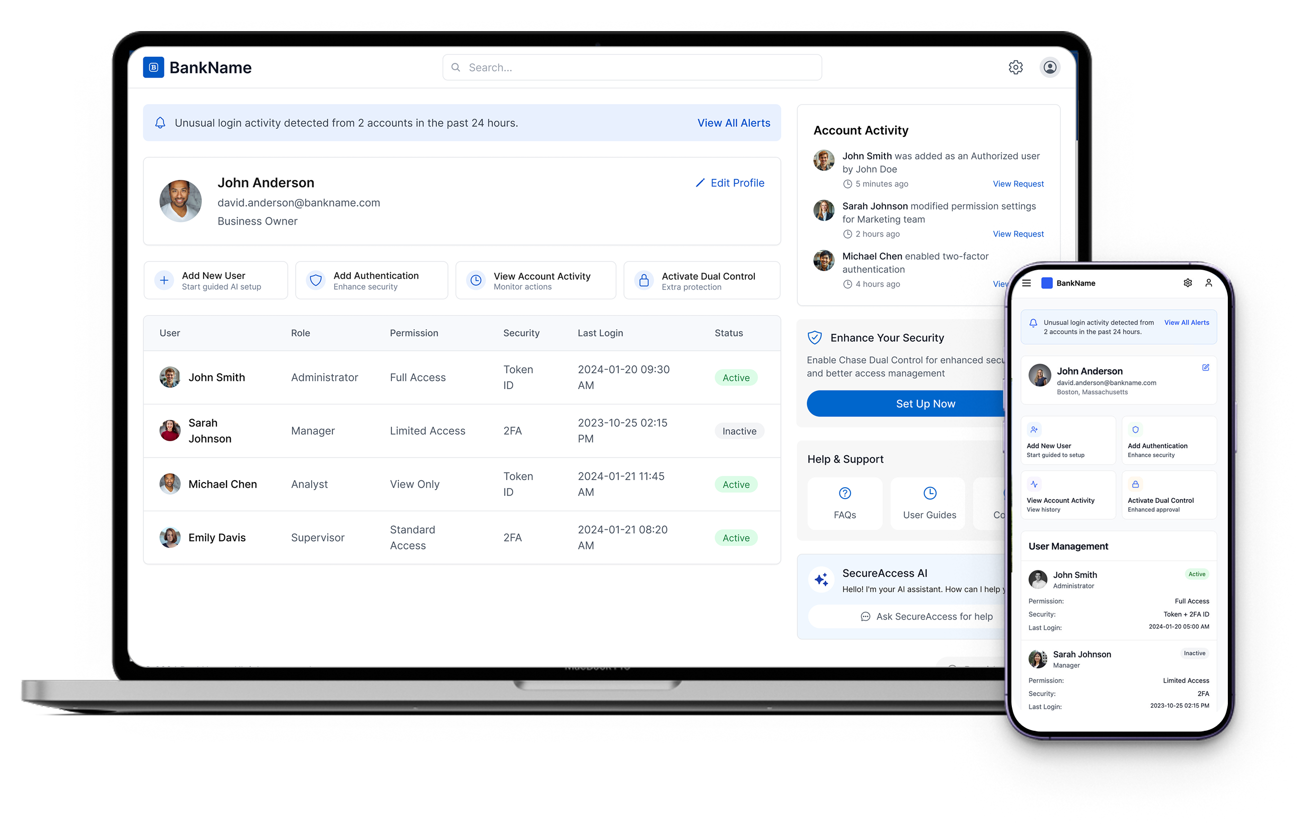 SecureAccess — AI dashboard on laptop